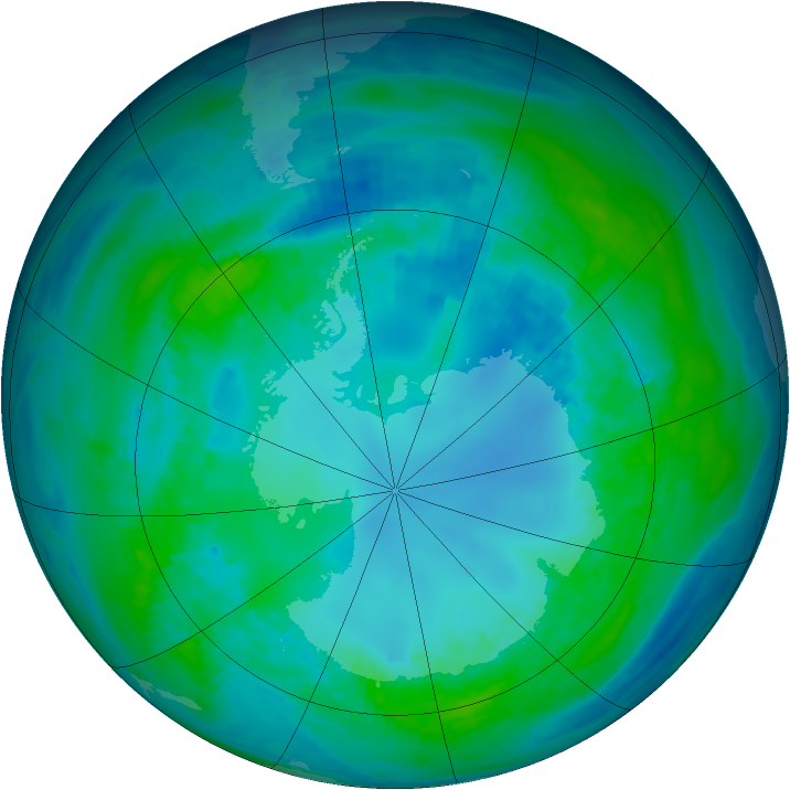 Antarctic ozone map for 29 April 1991